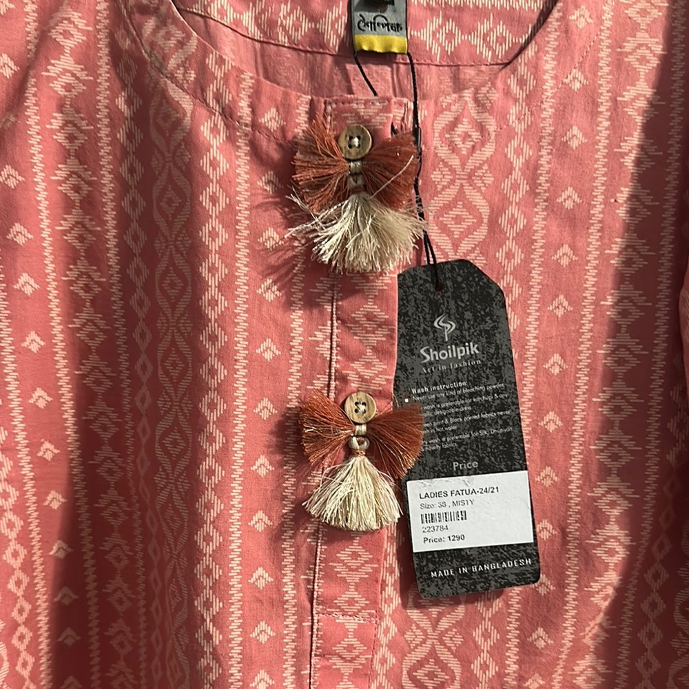 Beautiful brand new peach  color midi kurta dress . 100% cotton